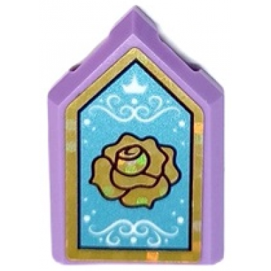 medium lavender tile modified 2 x 3 pentagonal with gold holographic frame and rose white crown and filigree on medium blue background pattern sticker - set 43193