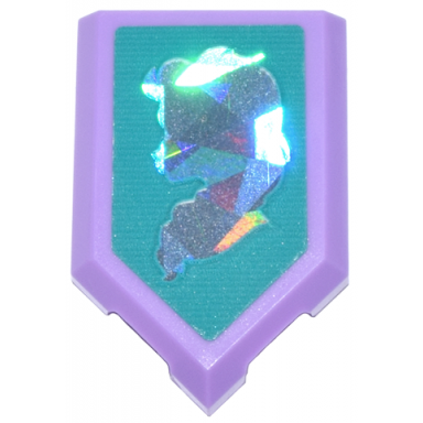 medium lavender tile modified 2 x 3 pentagonal with silver holographic silhouette portrait of elsa on dark turquoise background pattern sticker - set 43244