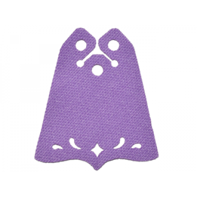 medium lavender mini doll cape cloth friends center point at bottom 3 small top holes and swirl and diamond shaped holes - spongy stretchable fabric