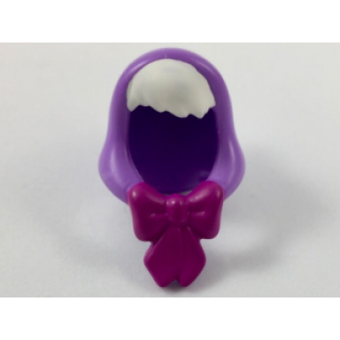 medium lavender mini doll headgear hood with white bangs and magenta bow pattern