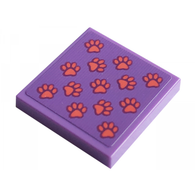 medium lavender tile 2 x 2 with coral paw prints pattern sticker - set 41741