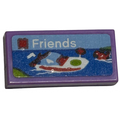 medium lavender tile 1 x 2 with lego friends set box art red and white speedboat on water pattern sticker - set 40574