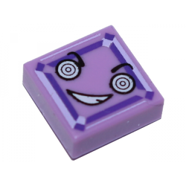 medium lavender tile 1 x 1 with white hypnotic eyes crooked smile with teeth lavender and dark purple square pattern kryptomite face