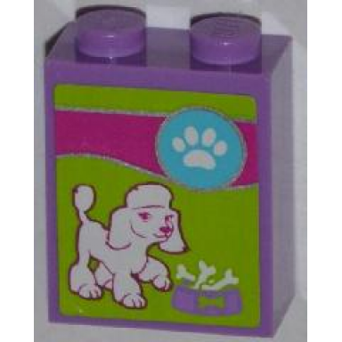 medium lavender brick 1 x 2 x 2 with inside stud holder with paw print dog and food bowl pattern sticker - set 41007