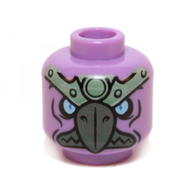 medium lavender minifigure head alien chima vulture with dark bluish gray beak bright light blue eyes and sand green headpiece pattern