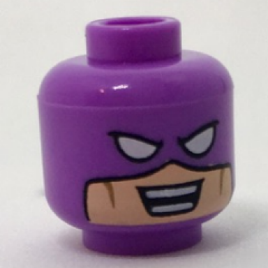 medium lavender minifigure head balaclava with white eye holes over light nougat face cheek lines open mouth smile with teeth parted pattern