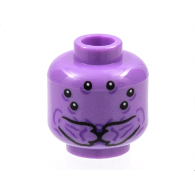 medium lavender minifigure head alien six black eyes mandibles dark purple contours pattern