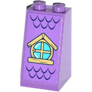 medium lavender slope 75 2 x 2 x 3 - solid studs with roof tiles and wood frame circular skylight window pattern sticker - set 41077