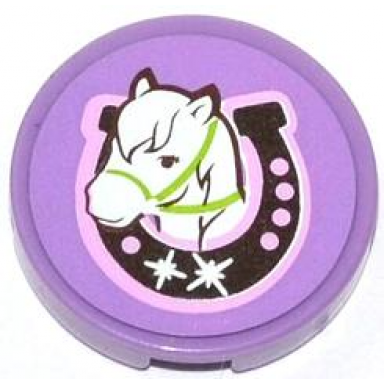 medium lavender tile round 2 x 2 with horse head in horseshoe pattern sticker - set 3185