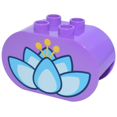 medium lavender duplo brick 2 x 4 x 2 rounded ends with medium azure light aqua dark blue and yellow lotus flower pattern