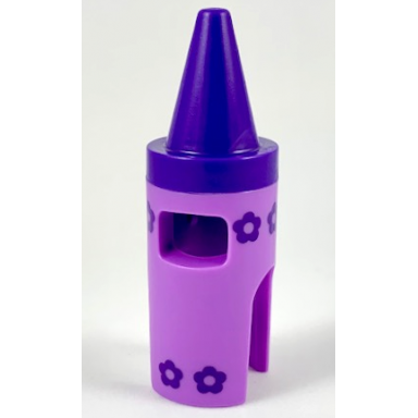 medium lavender minifigure headgear head cover costume crayon with molded dark purple tip and flowers pattern