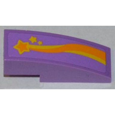 medium lavender slope curved 3 x 1 with orange and yellow shooting star pattern model left side sticker - set 3183
