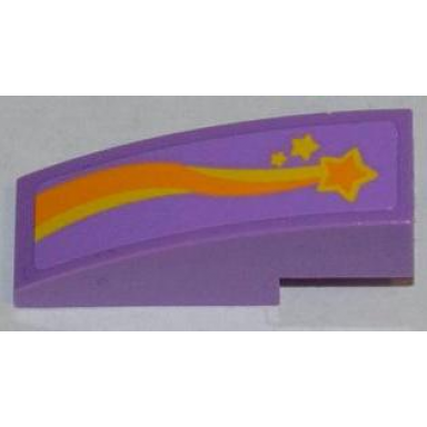 medium lavender slope curved 3 x 1 with orange and yellow shooting star pattern model right side sticker - set 3183