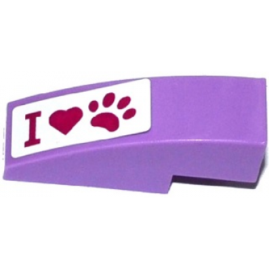 medium lavender slope curved 3 x 1 with i heart and paw print pattern sticker - set 41091