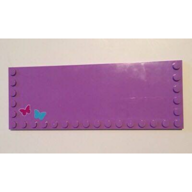 medium lavender tile modified 6 x 16 with studs on edges with magenta and medium azure butterflies pattern stickers - set 41037