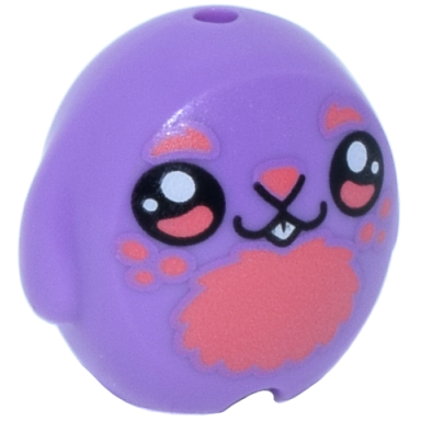 medium lavender minifigure utensil pillow plush toy with bunny rabbit with coral eyebrows nose whisker dots and stomach black and white eyes and mouth with buck teeth pattern