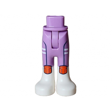 medium lavender mini doll hips and trousers with back pockets with molded white lower legs boots and printed black and white stripes and reddish orange patches pattern - thin hinge