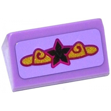 medium lavender slope 30 1 x 2 x 2 3 with silver star and magenta and gold swirls pattern sticker - set 41063