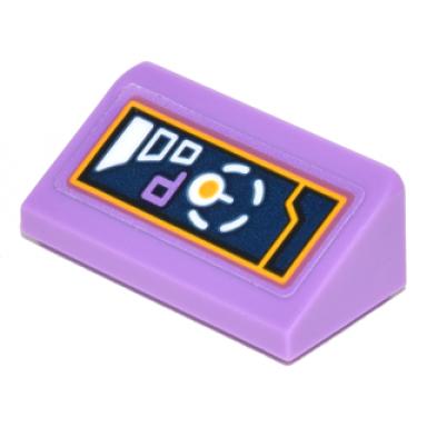 medium lavender slope 30 1 x 2 x 2 3 with digital console with white and yellow circles pattern sticker - set 41230