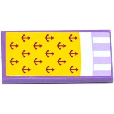 medium lavender tile 2 x 4 with yellow blanket with anchors and white sheet over lavender striped mattress pattern sticker - set 41094