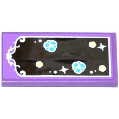 medium lavender tile 2 x 4 with mirror with white frame and bright light yellow and medium azure flowers pattern sticker - set 41140