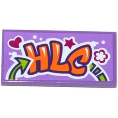 medium lavender tile 2 x 4 with heart star flower and hlc graffiti pattern sticker - set 41099