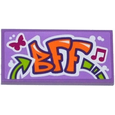 medium lavender tile 2 x 4 with butterfly music note and bff graffiti pattern sticker - set 41099