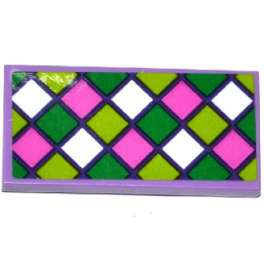 medium lavender tile 2 x 4 with dark pink green lime and white squares mosaic pattern sticker - set 41065