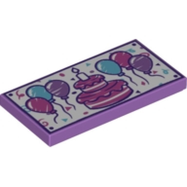 medium lavender tile 2 x 4 with 6 balloons birthday cake with candle and confetti pattern