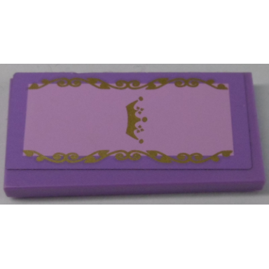 medium lavender tile 2 x 4 with gold crown and swirls pattern sticker - set 41055