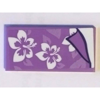 medium lavender tile 2 x 4 with white flowers decoration on medium lavender pattern sticker - set 41317