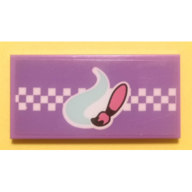 medium lavender tile 2 x 4 with bright pink paint brush light aqua paint swirl and white checkered background pattern sticker - set 41351