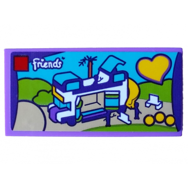 medium lavender tile 2 x 4 with friends set 41395 friendship bus pattern sticker - set 4002022