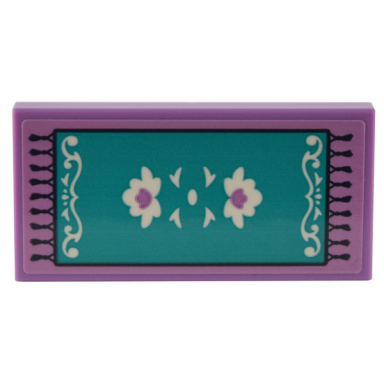 medium lavender tile 2 x 4 with dark turquoise rug with white scrolls and leaves medium lavender flowers and black outline and fringe pattern sticker - set 41732