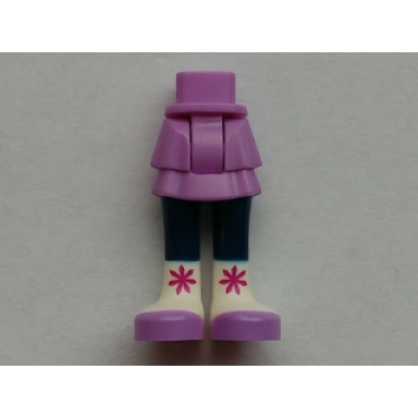 medium lavender mini doll hips and skirt layered dark blue legs and white boots with medium lavender toes and magenta snowflakes pattern - thick hinge