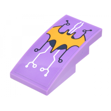 medium lavender slope curved 4 x 2 with white and black circuit board lines and bright light orange bat symbol pattern sticker - set 41230