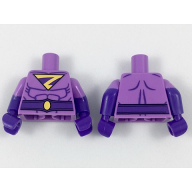 medium lavender torso wonder twin zan pattern dark purple arms with molded medium lavender short sleeves pattern dark purple hands