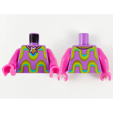 medium lavender torso gold star necklace lime medium azure and gold wavy stripes pattern dark pink arms dark pink hands