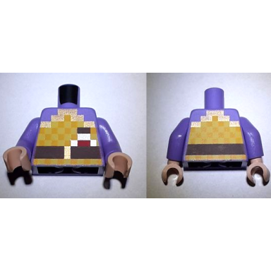 medium lavender torso pixelated orange and yellow armor with gold trim flask dark brown belt with buckle pattern medium lavender arms light nougat hands