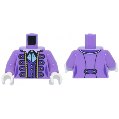 medium lavender torso female dress dark purple and gold trim and buttons and metallic light blue tie pattern medium lavender arms white hands
