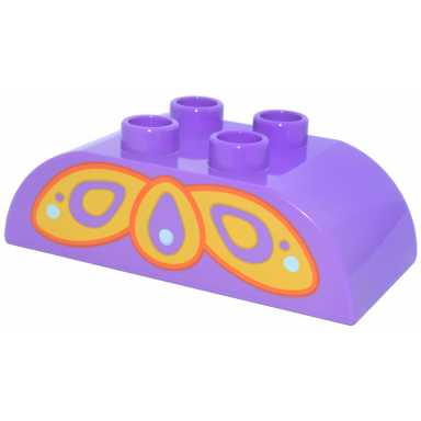 medium lavender duplo brick 2 x 4 slope curved double with yellow orange and light aqua butterfly wings pattern