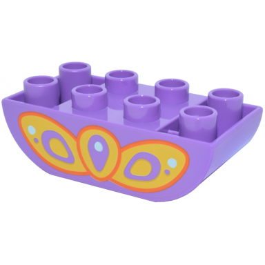medium lavender duplo brick 2 x 4 slope curved inverted double with yellow orange and light aqua butterfly wings pattern
