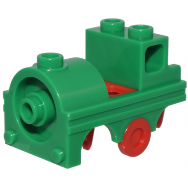 minifigure costume train with molded red wheel holders and trolley wheel pattern