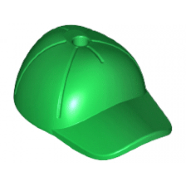 green minifigure headgear cap - short curved bill with seams and hole on top