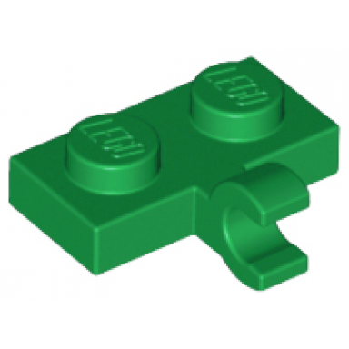 green plate modified 1 x 2 with clip on side horizontal grip