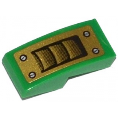 green slope curved 2 x 1 x 2 3 with gold air vent and 4 screws pattern sticker - set 70722