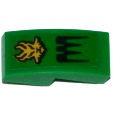 green slope curved 2 x 1 x 2 3 with air intake and gold ninjago lloyd power emblem pattern sticker - set 70601
