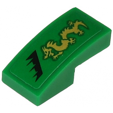 green slope curved 2 x 1 x 2 3 with gold dragon and black jagged line pattern model left side sticker - set 71700
