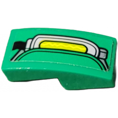 green slope curved 2 x 1 x 2 3 with light bluish gray and dark bluish gray power unit with lime center and electricity pattern model right side sticker - set 76198