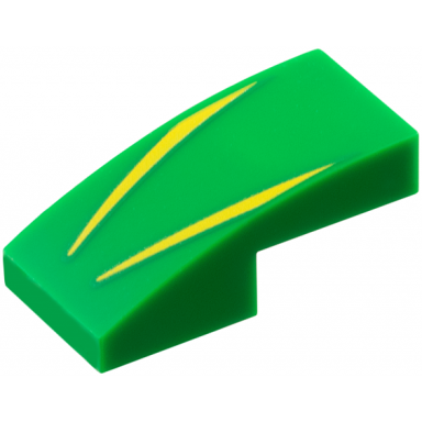 green slope curved 2 x 1 x 2 3 with 2 yellow stripes pattern